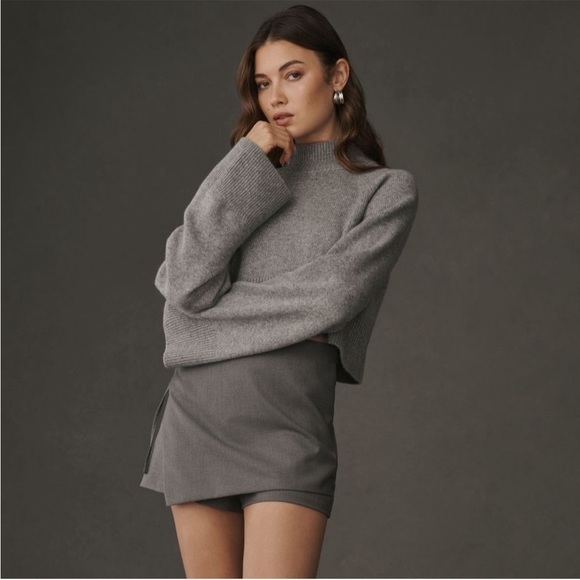 Reformation Sweaters - Reformation Cashmere Garrett Cropped Gray Turtleneck Sweater Sz XL NEW